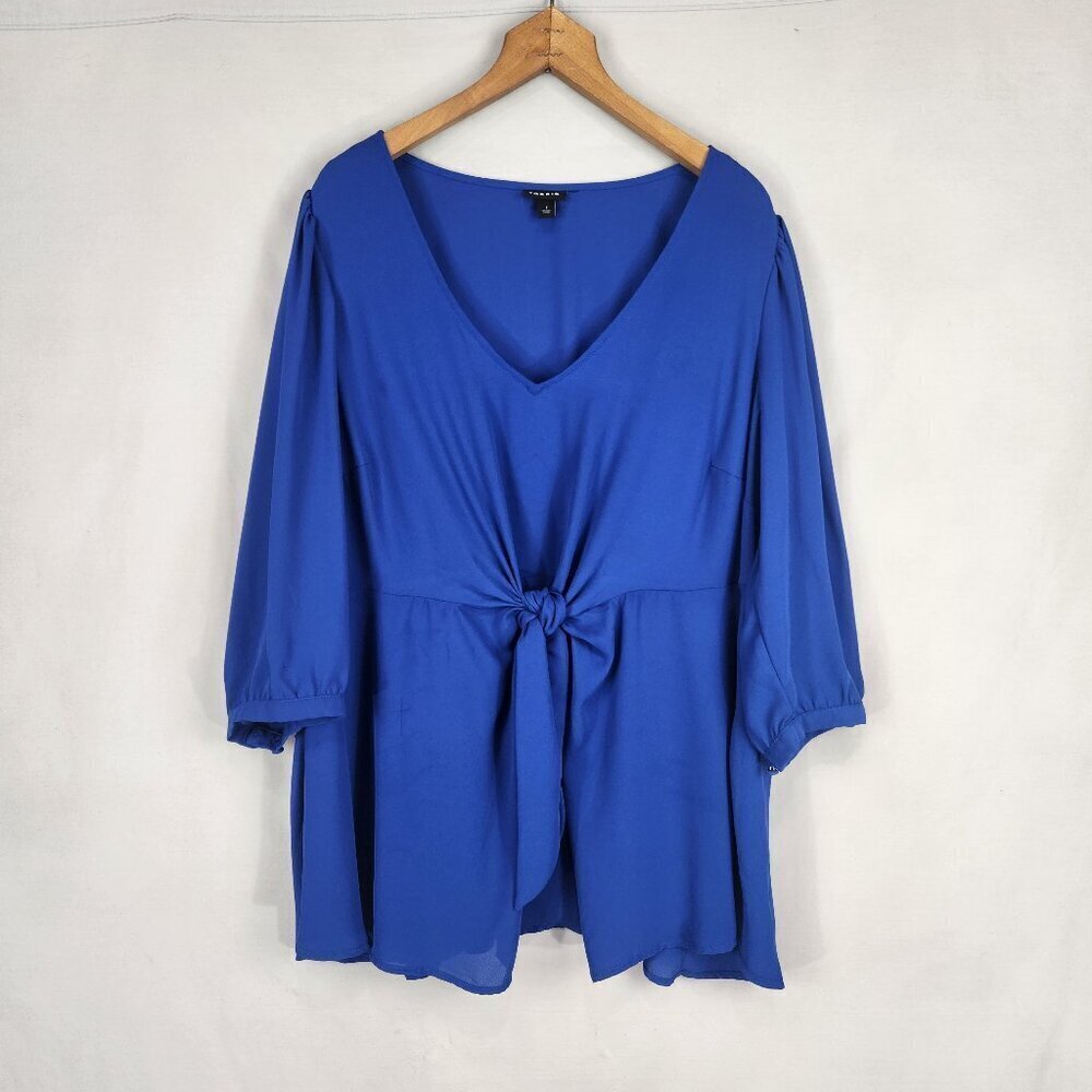 Torrid Tie Front Chiffon Blouse Women's Size 1X Blue Lightweight  3/4 Sleeve